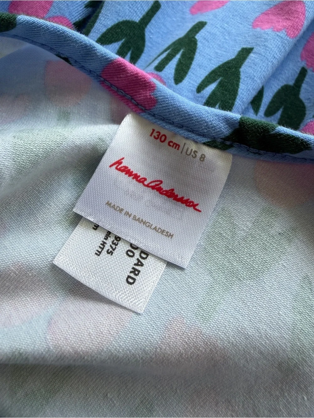 Hanna Andersson Girls Skater Dress Size 8 Blue Pink Tulip Print Pockets Cotton